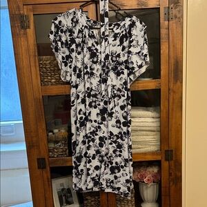 LOFT Black and White Floral Midi Dress